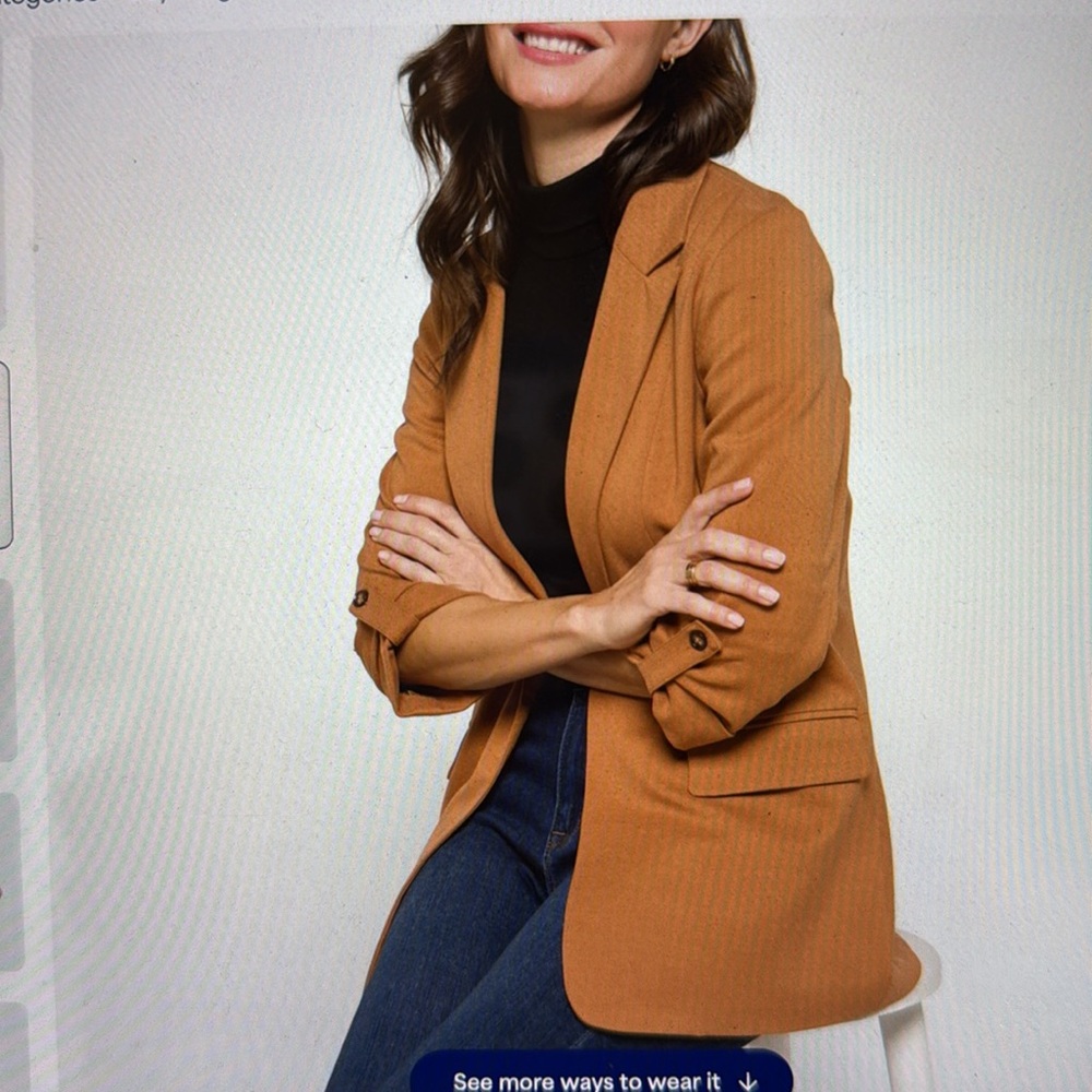 Skies Are Blue Brown Tailored Blazer with Notched Lapel - Picture 7 of 9